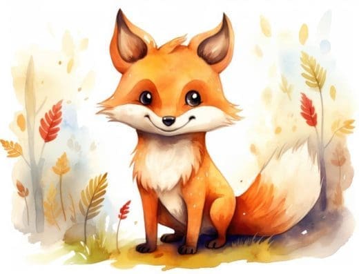 fox-taxi-babusnica-slatka-lisica-deciji-akvarel