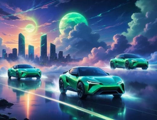 moj-taxi-brus-(2).jpeg-77-kb-1216-x-832-piksela-tri-svetleća-zelena-toyota-lebdeća-automobila-na-električni-pogon-koji-glatko-prelaze-eterične-oblake-preko-svetlucavog,-futurističkog-horizonta-ai-generisano